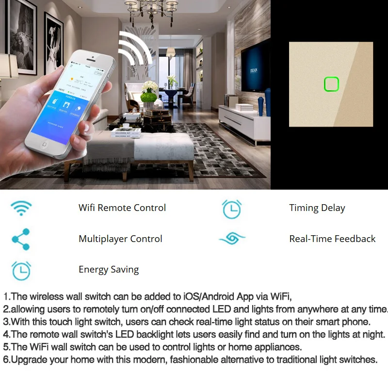 Стандарт ЕС 1 способ Wifi Пульт дистанционного управления настенный светильник управление Лер умный дом автоматизация сенсорный переключатель Amazon Google Gome Tuya App