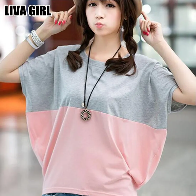 Liva Girl летняя удобная женская Свободная рубашка с рукавом «летучая мышь», повседневные топы, футболки, лоскутные Футболки с круглым вырезом, Женская сорочка, размер M-2XL