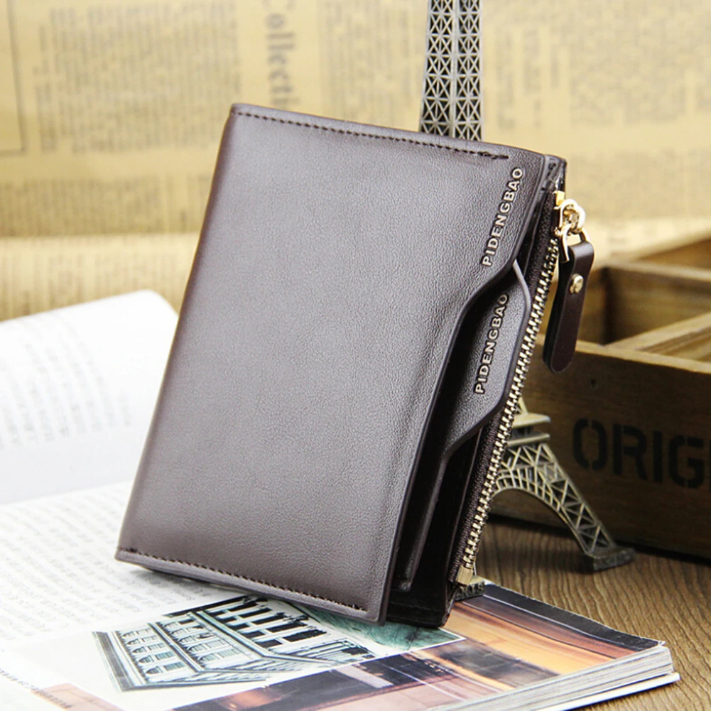 

Men Short Vertical Faux Leather Wallet Bifold Card Money Multi-slot Clutch Purse men wallet purse male clutch high quality