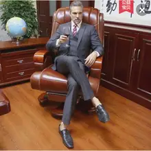 Хороший Сильный 10 колеса натуральная кожаное кресло начальника и генеральный директор стул с массажем Председателя офисное кресло