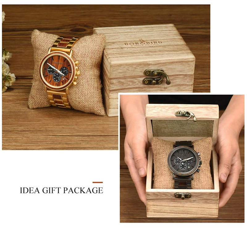 BOBO BIRD Business Luxury Brand Quality Chronograph Wood Metal Quartz Wristwatch Wooden Watch Men Relogio Masculino J-Q26 10