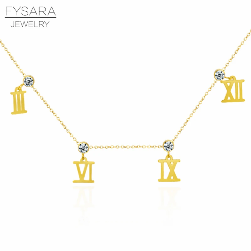 

FYSARA Famous Brand Roman Numerals Pendant Necklace For Women Circle Crystal Collar Gold-Color Statement Necklace Love Jewelry