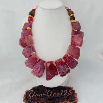 

N012803 21" Red Green Blue Top-drilled Fancy Polished Raw Drusy Slice Stone Necklace