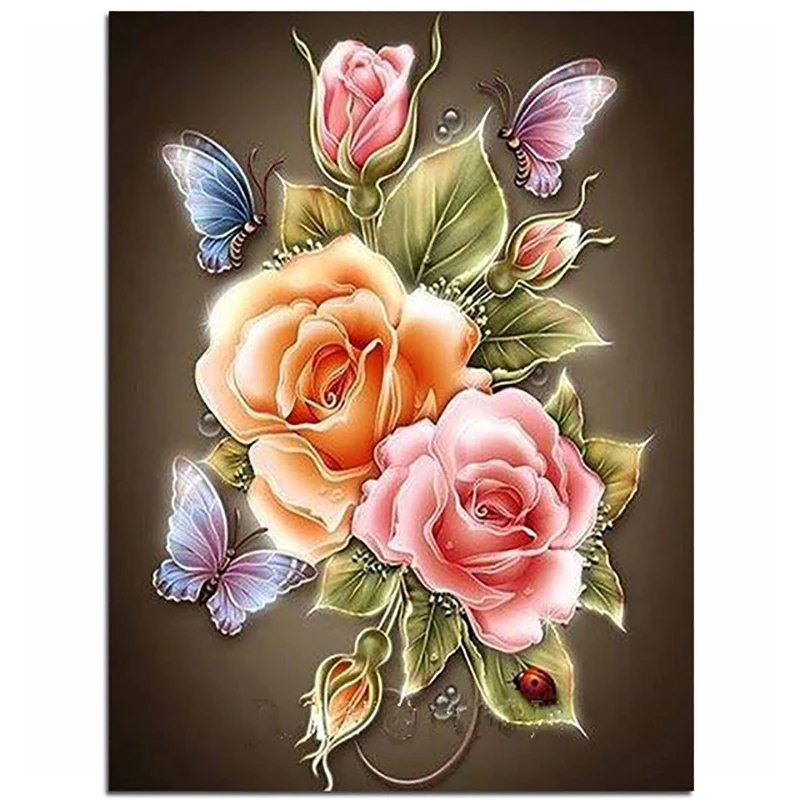 

DIY 5D Full Square Drill Cross Stitch Beautiful Flower Butterfly By Number Kit Diamond Canvas Paintings Home Decor Room Wall Art