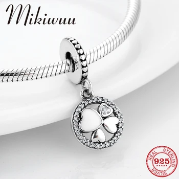

925 Sterling Silver lucky clover CZ and Enamel Flowers Pendants Jewelry making Fit Original Mikiwuu Charm Bracelet Bangles