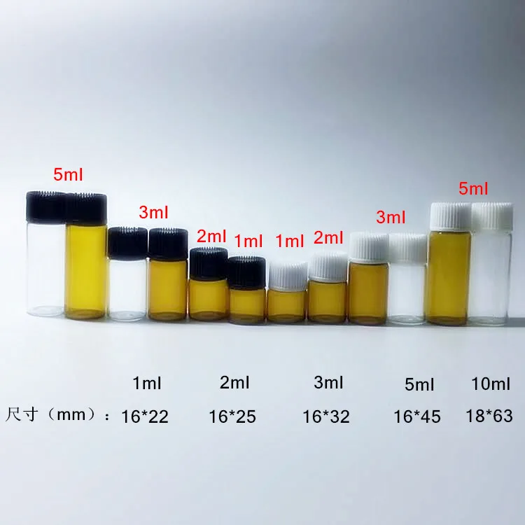 DHL бесплатно 540 шт/Партия 1 мл, 2 мл, 3 мл, 5 мл бутылки эфирного масла многоразового использования с пластиковой крышкой стеклянные бутылки для образцов для эфирных