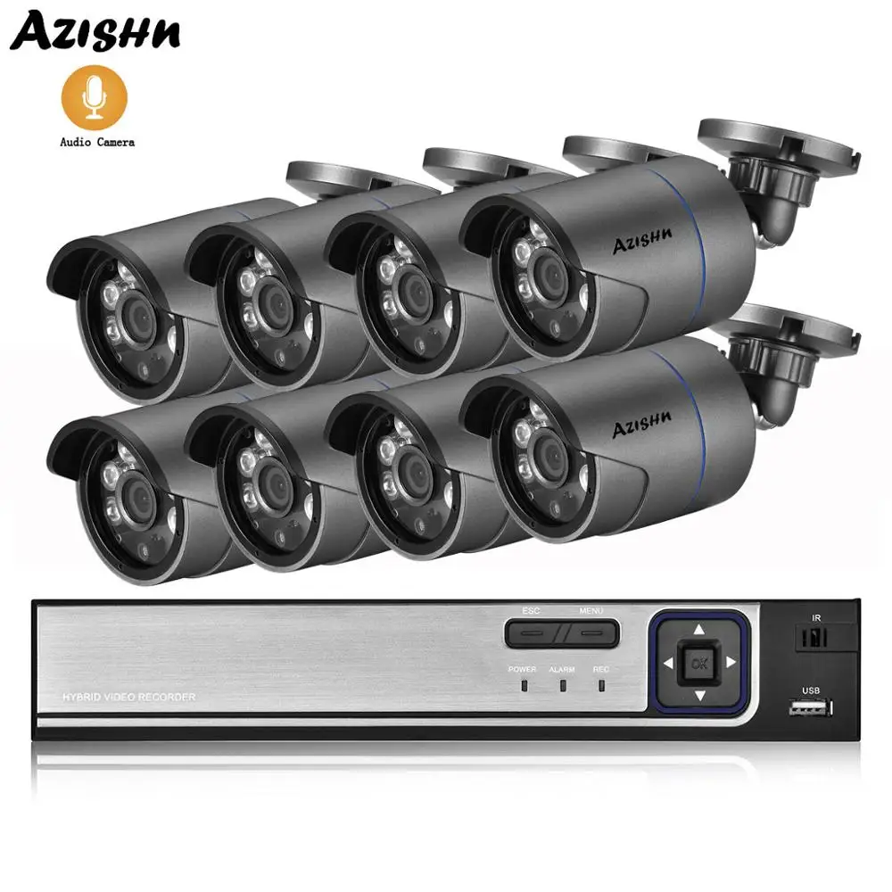 AZISHN 8CH 4MP POE NVR CCTV система безопасности 4MP HD Открытый Водонепроницаемый Аудио запись IP Cam Onvif P2P домашний комплект системы наблюдения