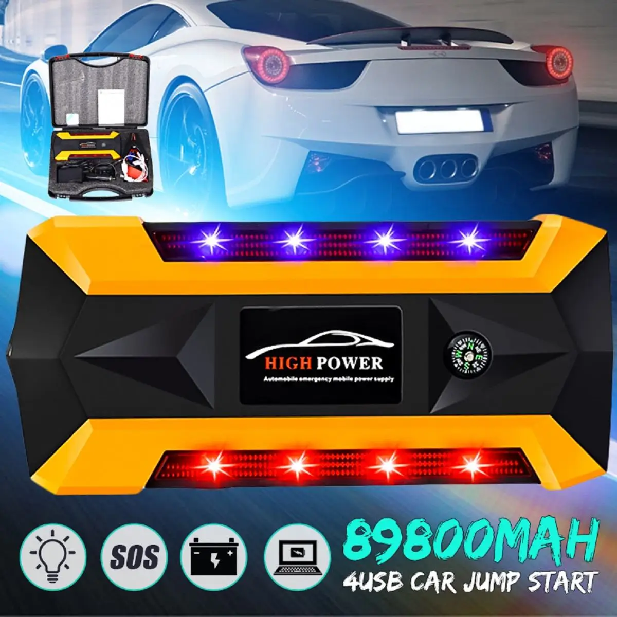 89800mAh 600A 12V 4USB автомобильное пусковое устройство автомобиля Аварийный пусковой мощности с молотком Безопасности высокой емкости пусковой усилитель устройства