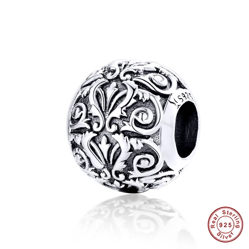 

Authentic New European Engraved Pattern Charm 925 Sterling Silver Round Beads fit 3mm Bracelet for Women Fashion Jewelry