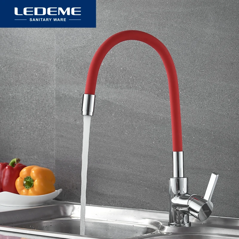 Ledeme Pull Out Kitchen Faucet Red Water Saving Rubber Tube Cold