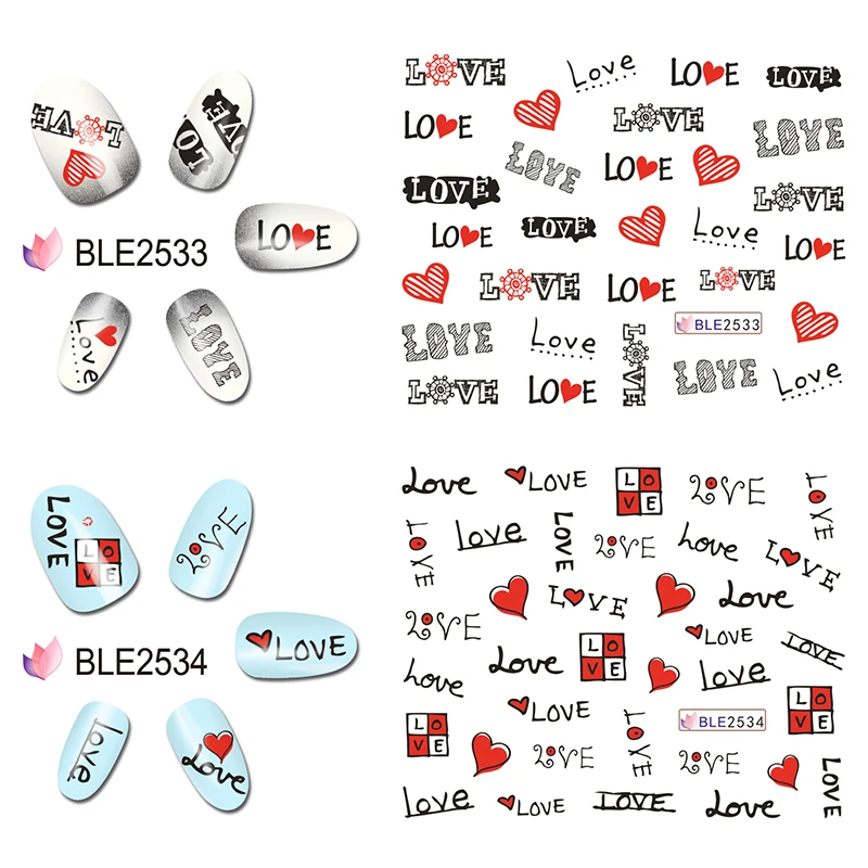 Наклейки для ногтей переводные наклейки на ногти с водной надписью Hearet Love Kiss Me