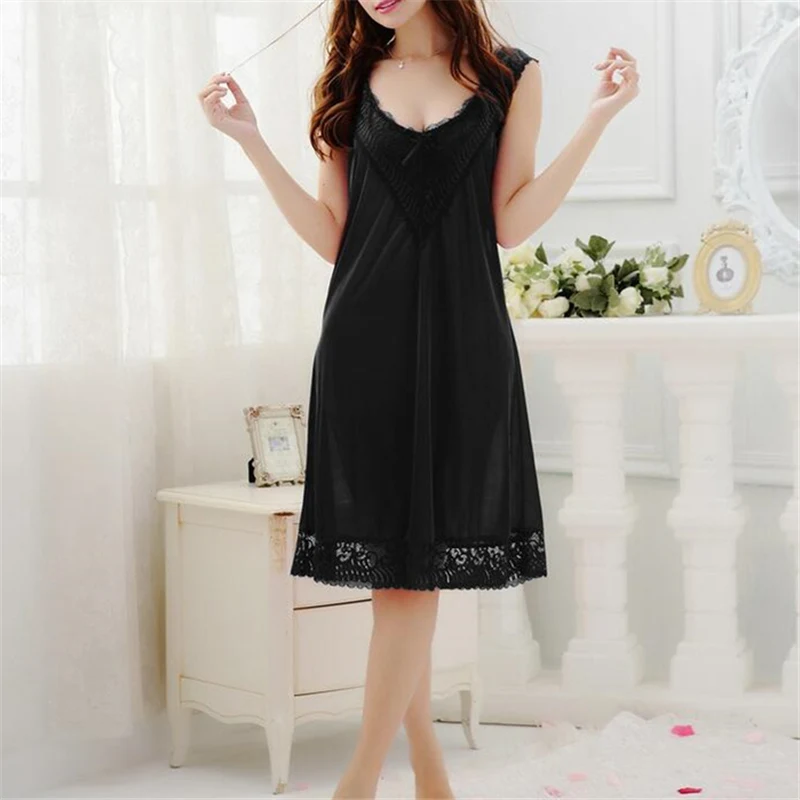 Новое поступление, сексуальные элегантные ночные рубашки, ночные рубашки, винтажное домашнее платье, кружевное ночное белье для женщин, для сна и отдыха, Милая Ночная рубашка# H157 - Цвет: Black