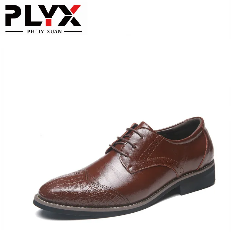 PHLIY XUAN/Новинка года; модная мужская обувь из натуральной кожи; chaussure homme; Мужские модельные туфли; цвет черный, коричневый; мужская деловая обувь - Цвет: Brown