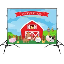Фон с днем рождения красный склад и животные ферма тема баннер фоны для фотостудии виниловая ткань