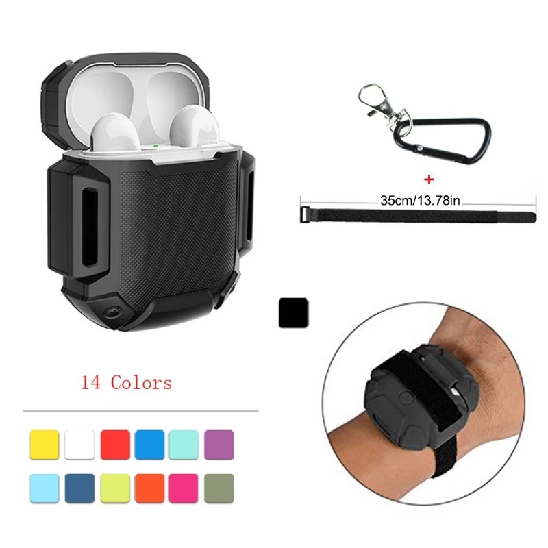 

Silicone Gym Sports Running Armband Case Cover Skin With Carabiner For AirPods -M35