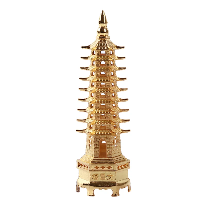 Chinese Buddhism Zinc Alloy Feng Shui Wen Chang Pagoda Tower Bronze 13cm 