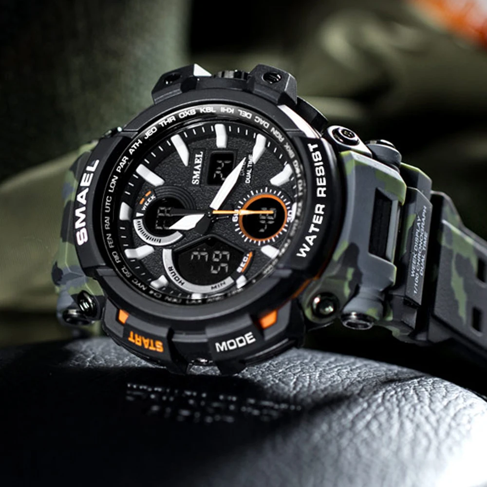 SMAEL 50m Waterproof Men's Military Watches Dual Display Men Sport Digital Watches Male Quartz Wris