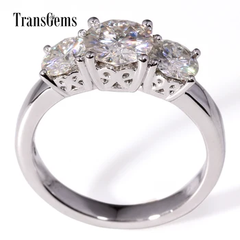 

Transgems 14K White Gold Center 1ct 6.5MM and Side 0.5ct 5mm F Color Moissanite 3 Stone Engagement Ring for Women Wedding