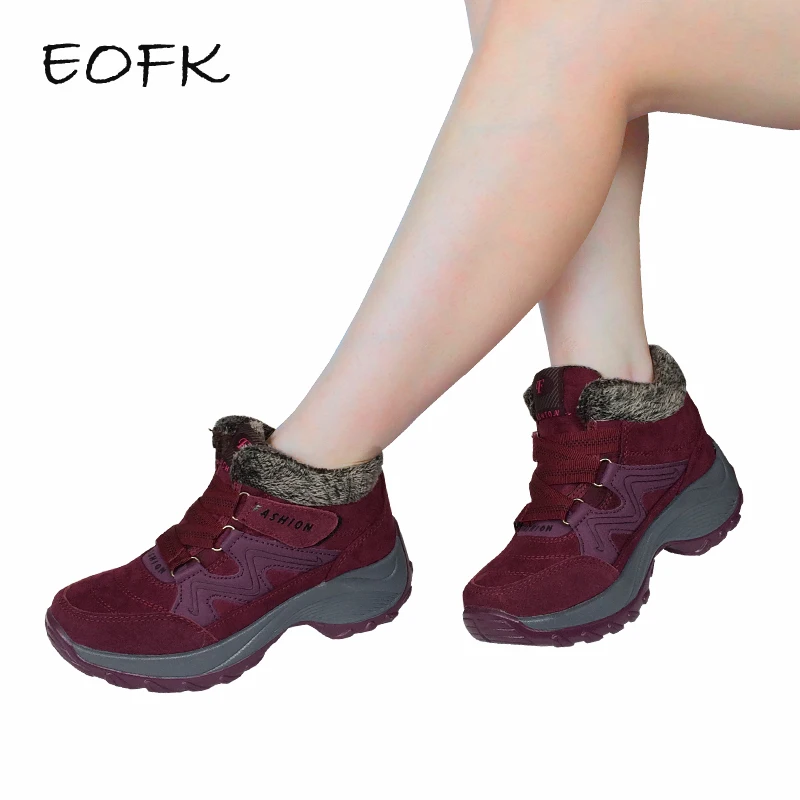 

EOFK Women Sneakers Womens Ankle Boots With Short Plush Casual Flat Shoes High Top Sneakers Solid Warm Winter Shoes Woman