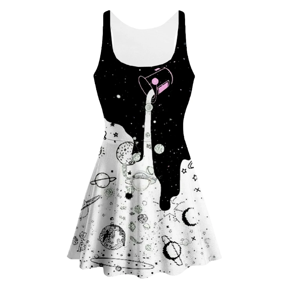 3D Print art funny Milk Space Galaxy women Summer women's clothing tank top dress sleeveless dress Quality quality 3d dress-1