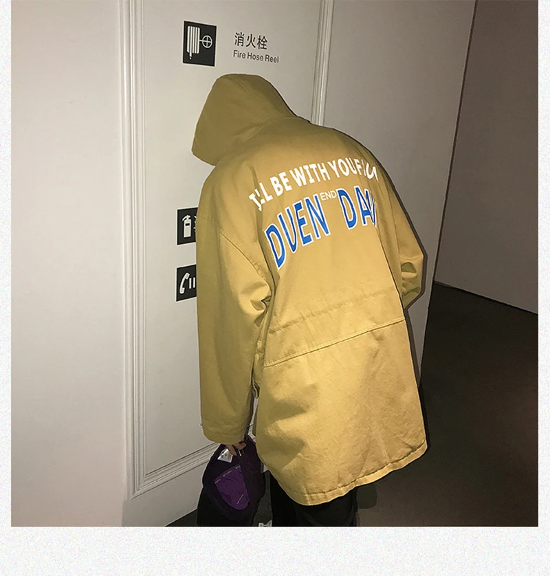 Mens Long Hooded Trench Coat Casual Spring Windbreaker Coat Men Korean Overcoat Hip Hop   (5)