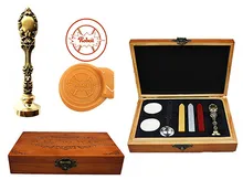 Vintage Base Ball Custom Luxury Wax Seal Sealing Stamp Brass Peacock Metal Handle Sticks Melting Spoon Wood Gift Box Set