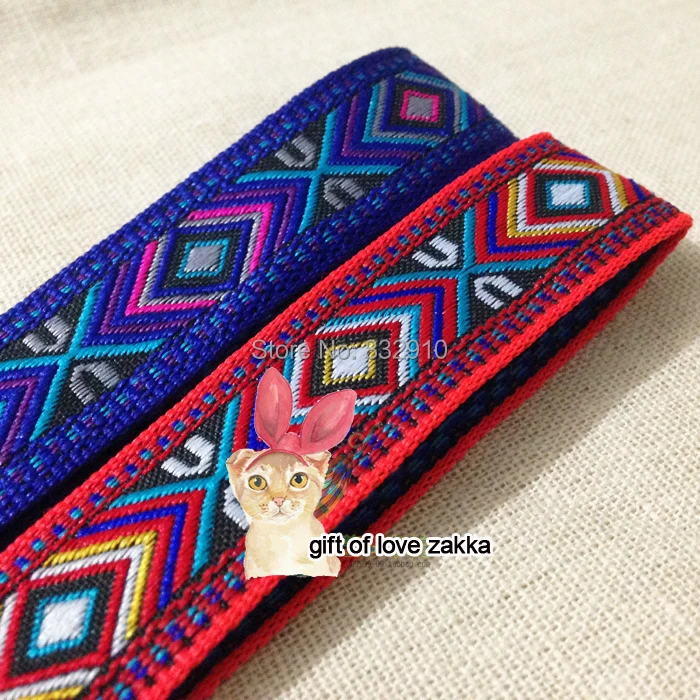 

2015 New 18MM (red+blue 20yards ) features national wind handmade accessories lace ribbon single face woven jacquard ribbon