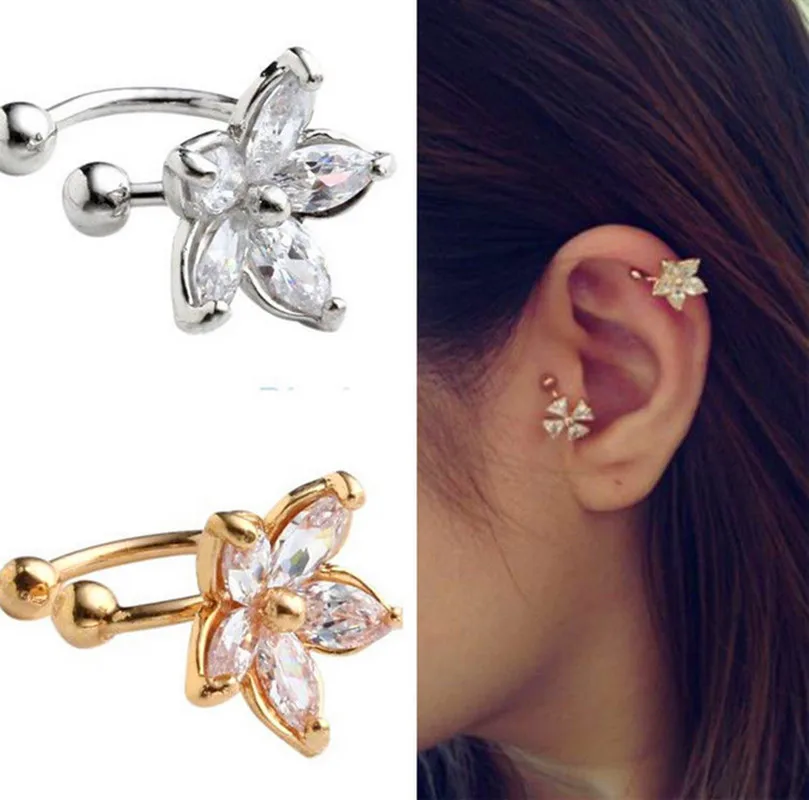 

1PC Women's Fashion Cz Crystal Flower U Shape Ear Cuff Clip-on No Piercing Earring ER770-ER771