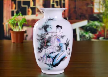 

EXQUISITE CHINESE FAMILLE ROSE HAND-PAINTED BEAUTIFUL GIRL FLUTE VASE