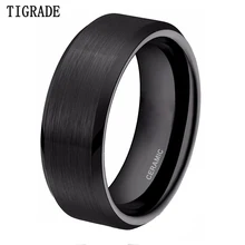 TIGRADE 8mm Negro De Cerámica Anillo de Los Hombres Cepillado Comfort Fit Wedding Band Anillos de Compromiso Para Hombres Homme Bague Anel Masculino