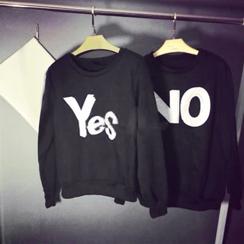 

Yes No Letter Print Long Sleeve Pullover Sweatshirt Couple Top Unisex Men Women Autumn Hoodies Slim Sweatshirt for Couple Love