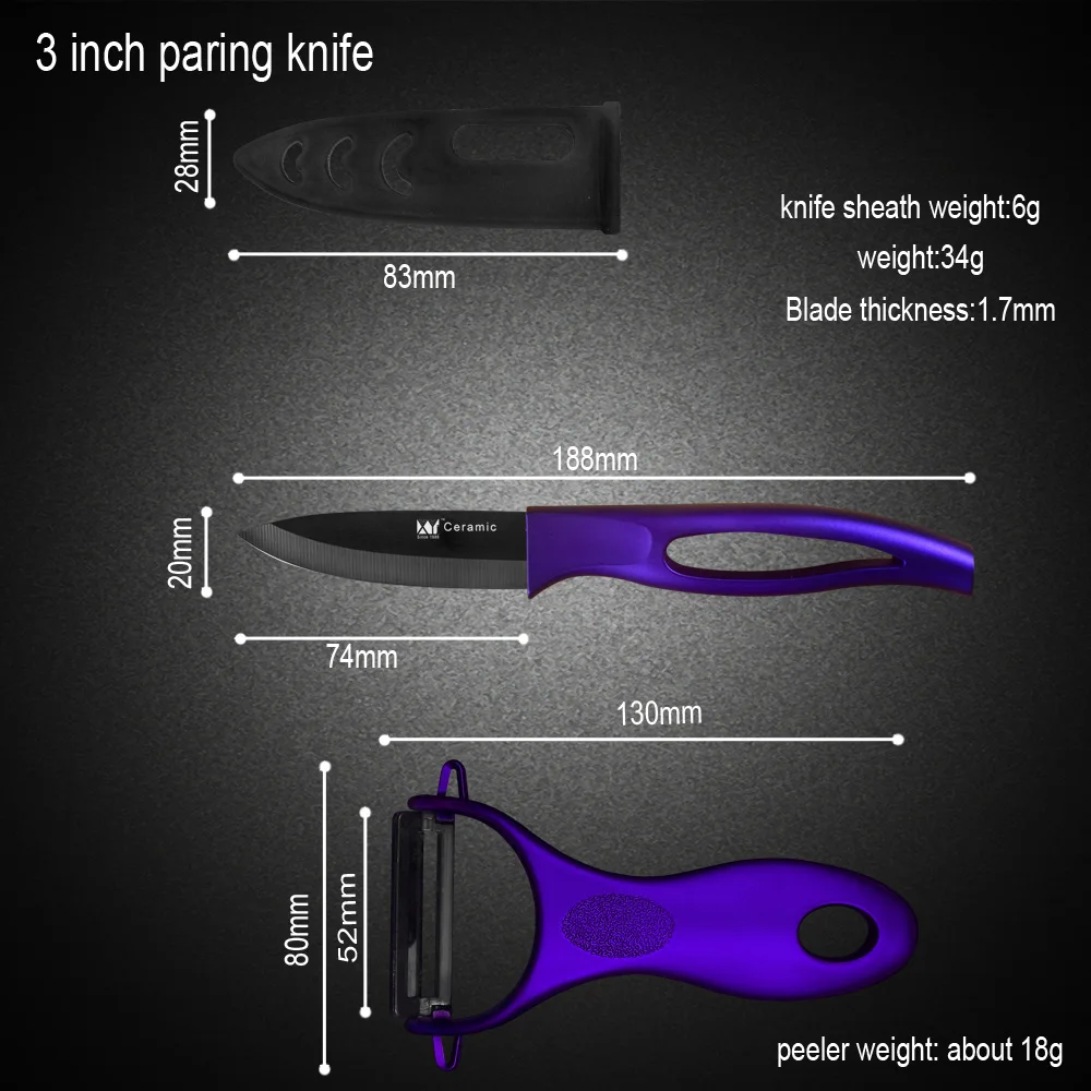 Набор керамических ножей высокого качества " 4" " 6" дюймов, наборы керамических кухонных ножей с черным лезвием+ Овощечистка+ акриловый держатель для ножа приготовление инструментов