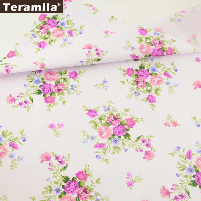 Teramila Fabric 100% Cotton Tissue Fat Quarter Sewing Material Bed Sheet Quilting Textile Printed Blooming Pink Flower Design|fat quarters|designer