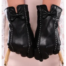 Осенние и зимние бархатные теплые перчатки для вождения, элегантные черные перчатки из натуральной овчины для женщин