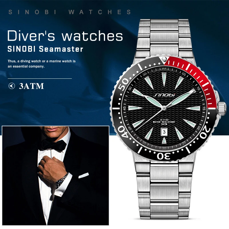 SINOBI Waterproof Men Watches Sports New Wrist Watch For Male Top Luxury Brand Stainless Steel Fashion Quartz Clock SINOBI Waterproof Men Watches Sports New Wrist Watch For Male Top Luxury Brand Stainless Steel Fashion Quartz Clock