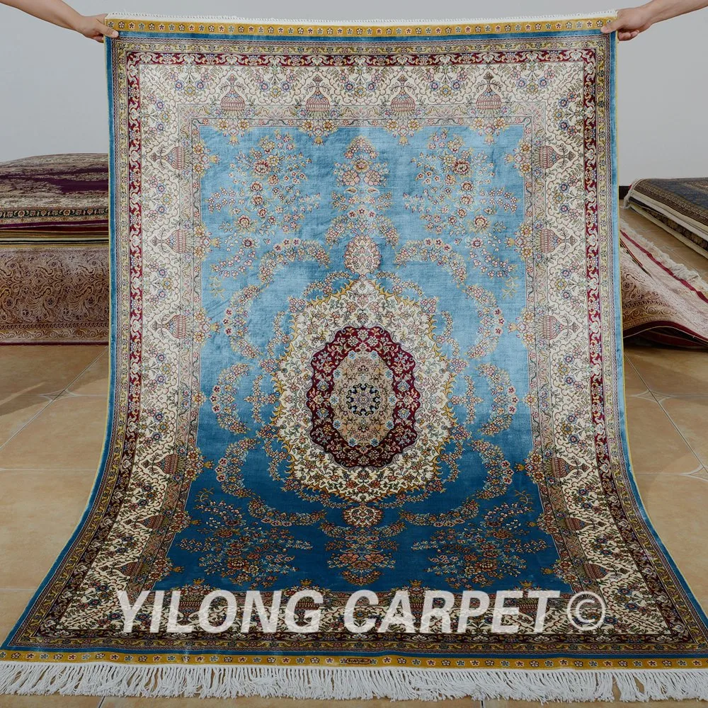 Yilong 4'x6' Traditional turkish carpet blue vantage antique handmade