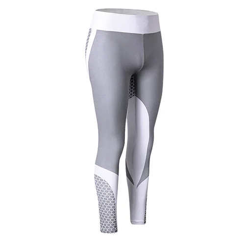 Womens Running Leggings Compression Pants Yoga Trousers Running Tights Sport Trousers Exercise Pants Womens Elastic - Цвет: White-Grey