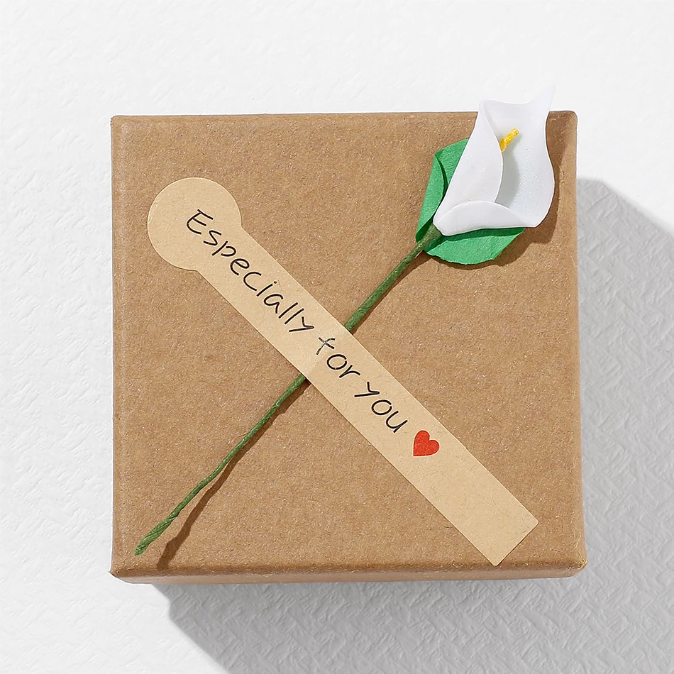 

BELAWANG Brown Paper Gift Box for Necklace Bracelet Earrings Rings Jewelry Packaging With White Beautiful Flower 8.3*8.3*3.3CM