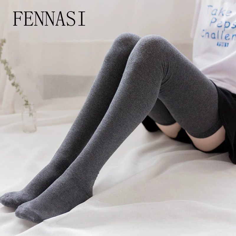 Женские чулки до бедра FENNASI белые и черные плотные кавайные Хлопковые