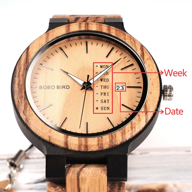 BOBO BIRD антикварные мужские деревянные часы с датой и дисплеем недели Роскошные Брендовые Часы в деревянной подарочной коробке relogio masculino