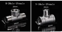 Tee 3 Way 304 Stainless steel Pipe fitting Connector 1/2″ BSP Female x 1/2″ BSP Male x 1/8″ Thread for water fuel gas