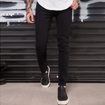

HOT 2020 Fashion Casual Black skinny Jeans knee big hole stretch Jeans hip hop streetwear motorcycle biker men's pencil pants
