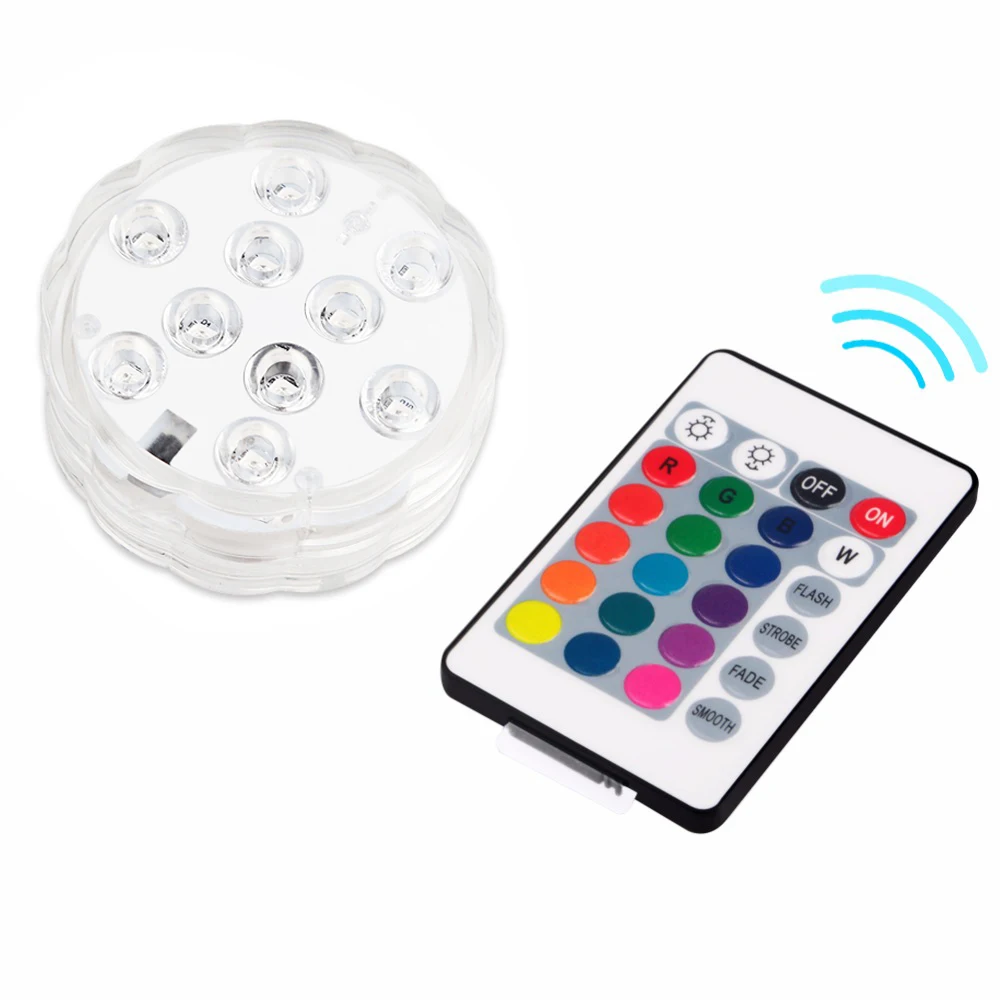 RGB 10 llevó la luz sumergible con pilas impermeable Piscina boda Piscina Pond Base florero Floral iluminaciones RGB 10 llevó la luz sumergible con pilas impermeable Piscina boda Piscina Pond Base florero Floral iluminaciones