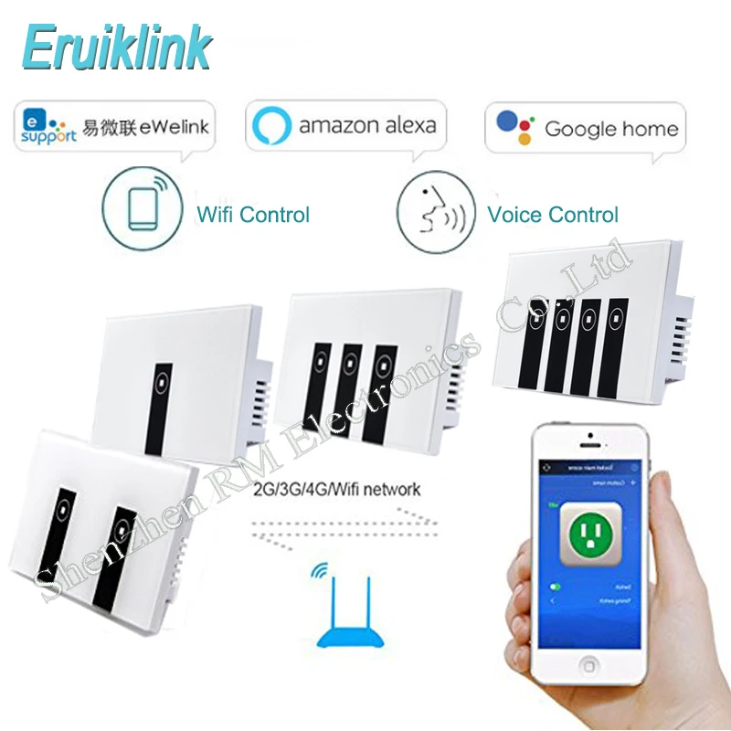 

Ewelink US Standard 1 2 3 gang wall light app switch,touch control panel,wifi remote control via smart phone,work with Alexa