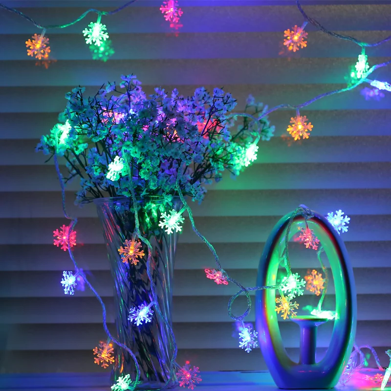Xmas lights Led Snowflake lights for Holiday Wedding 5M 10M battery/plug  Lights string garland for Garden Party  decoration 