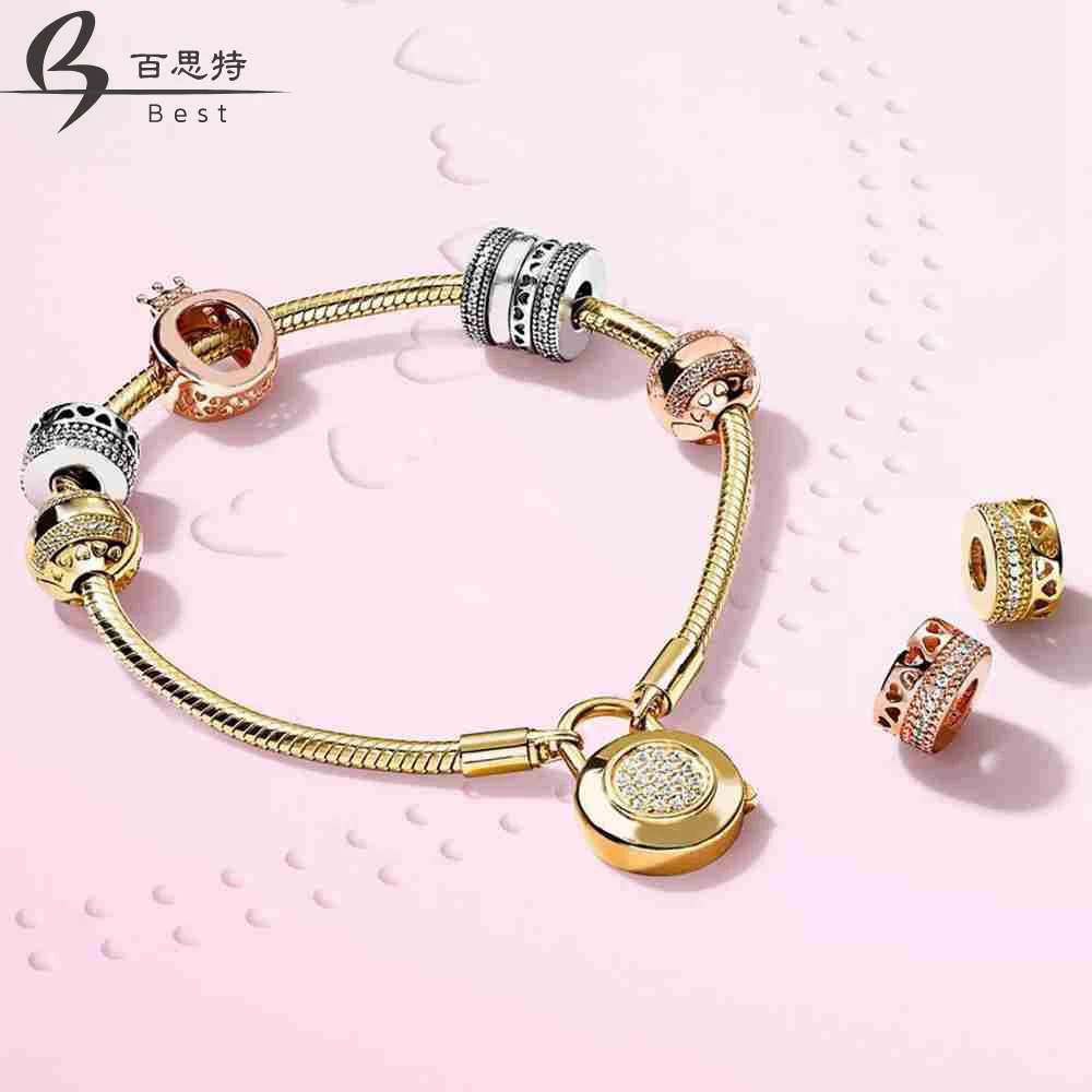

BEST 100% 925 Sterling Silver Shine Crown Charm Rose Hearts of Spacer Charm HEARTS CLIP MOMENTS SMOOTH BRACELET A SET