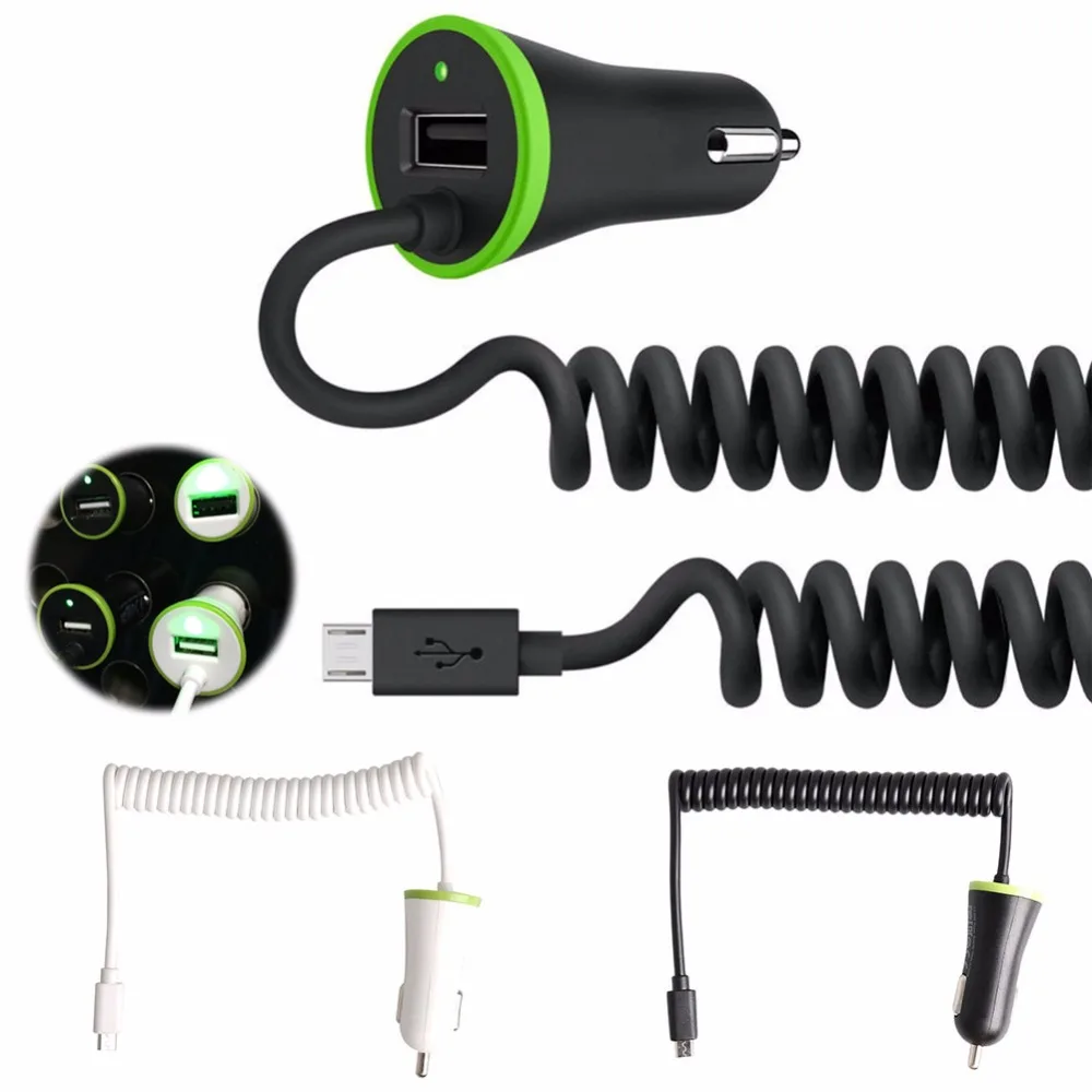 

New Arrvial 3.4A Spring Cable Car Micro USB Charger Power Adapter for Samsung LG HTC Sony