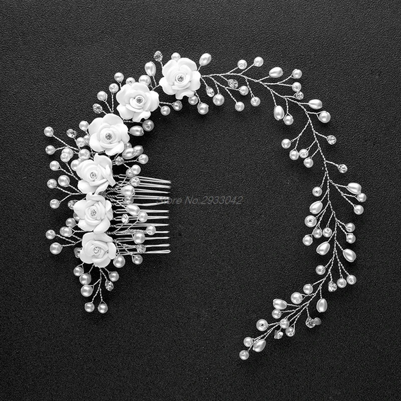 

Free shipping Bridal Flowers Faux Pearl Wedding Girl Tiara Floral Headdress Headband Hair Comb-W128