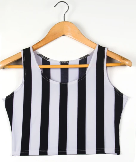 

SexeMara Knitting X-080 New 2015 black white stripe crop top Vertical Zebra Stripe Tank Top Vest women clothing