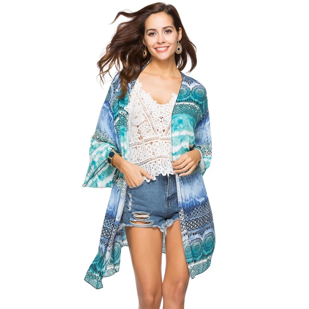 

2018 Summer Kimono Cardigan Women Loose Long Blouses Shirt Large Size Chiffon Beach Shirts Sunscreen Clothing Blusas Plus Size